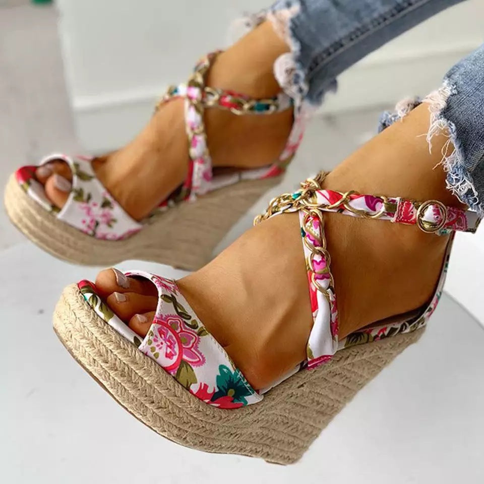 Strappy Flower Wedges