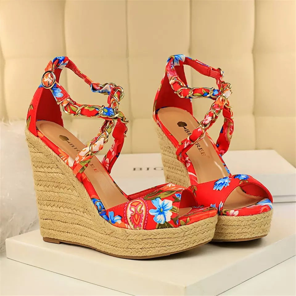 Strappy Flower Wedges