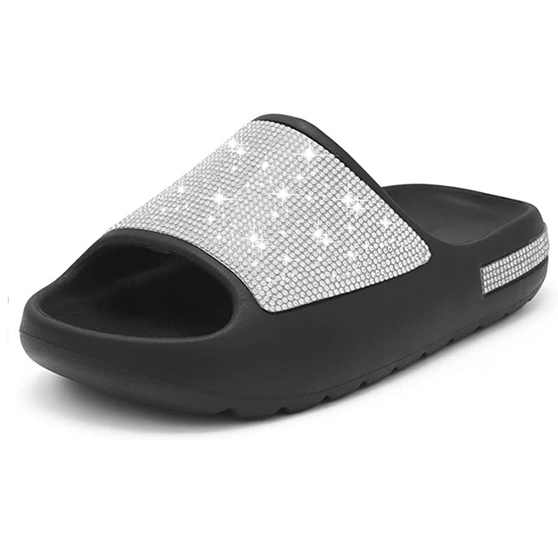 Rhinestone Peep Toe Slides