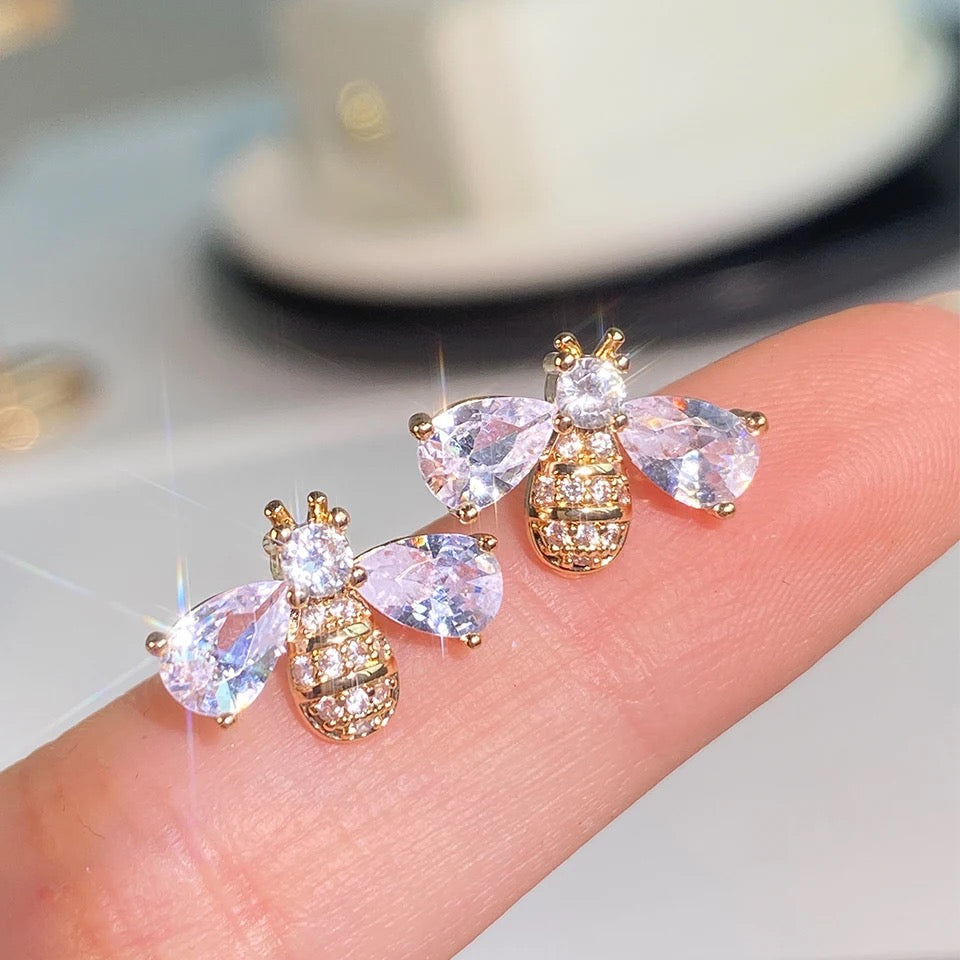 Dainty Crystal Bee Earrings