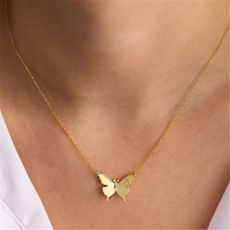 Dainty Butterfly w/Engraved Letter Necklace