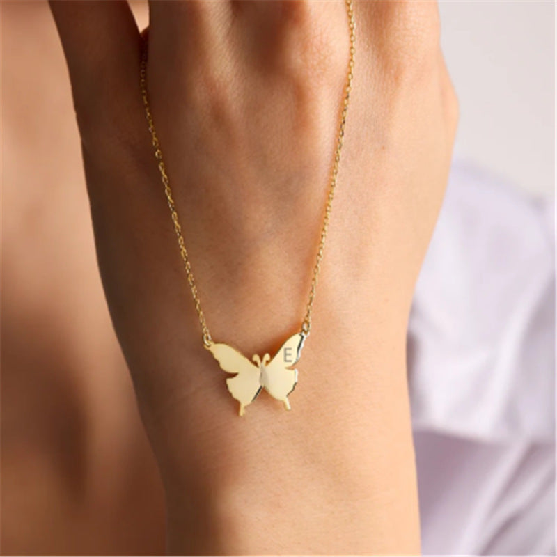 Dainty Butterfly w/Engraved Letter Necklace