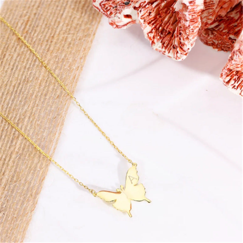 Dainty Butterfly w/Engraved Letter Necklace