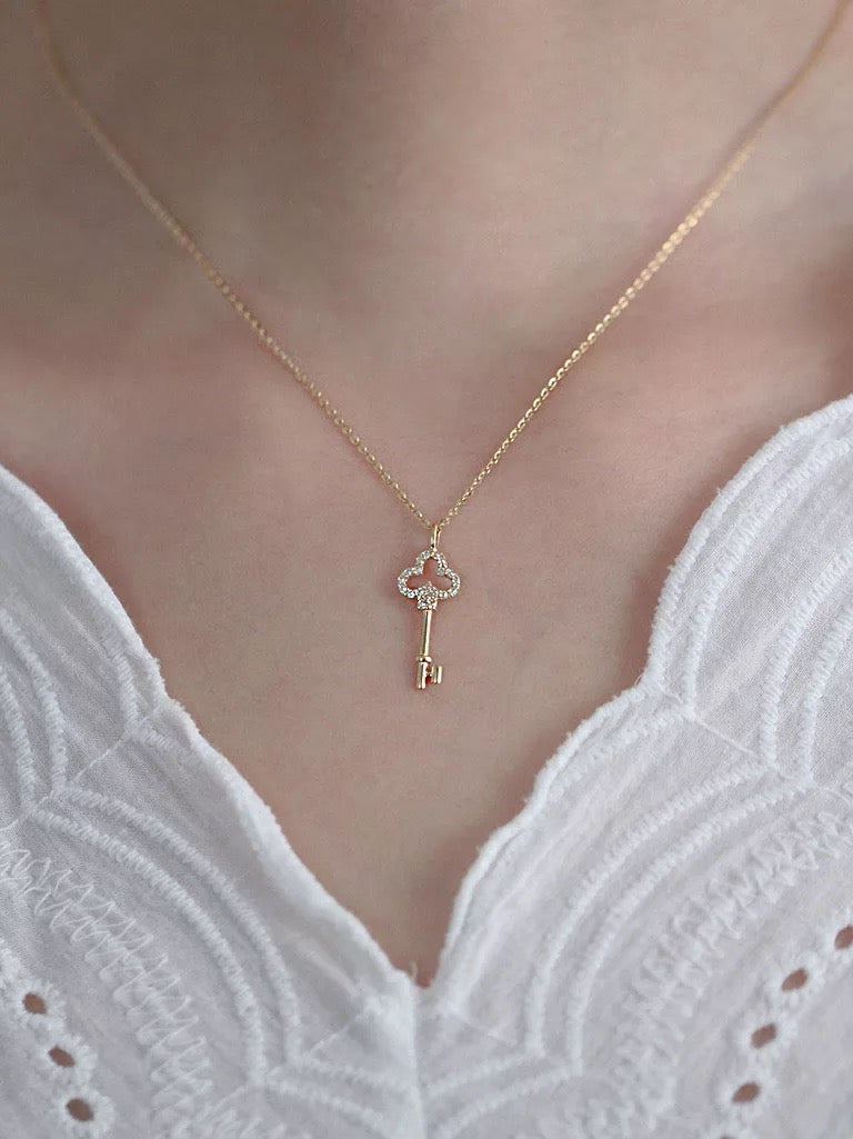 Dainty Crystal Key Necklace