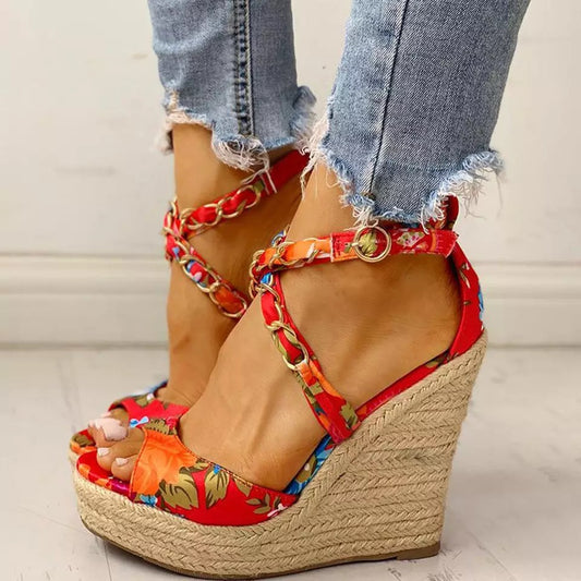Strappy Flower Wedges
