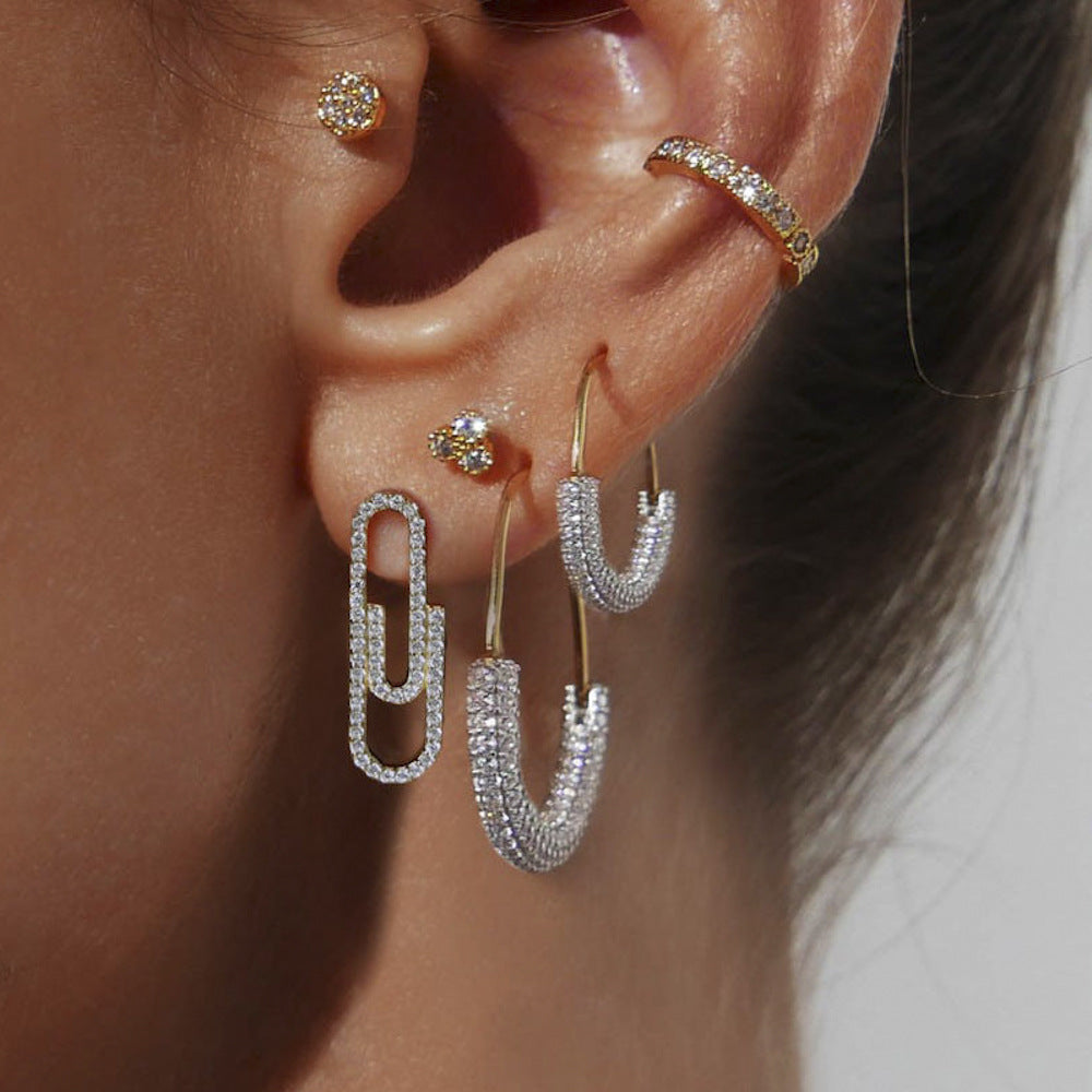 CZ Paperclip Stud Earrings