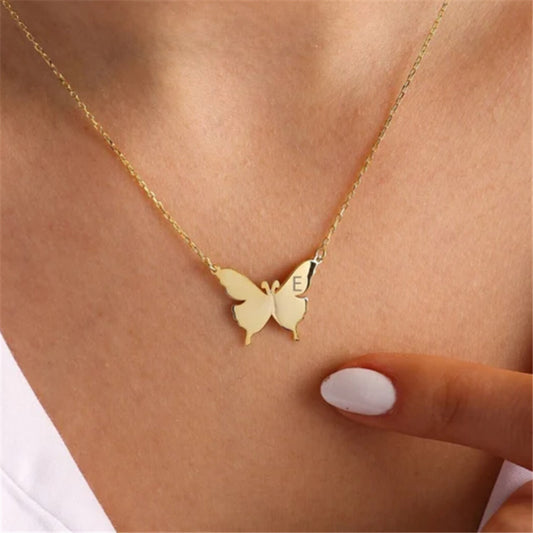 Dainty Butterfly w/Engraved Letter Necklace