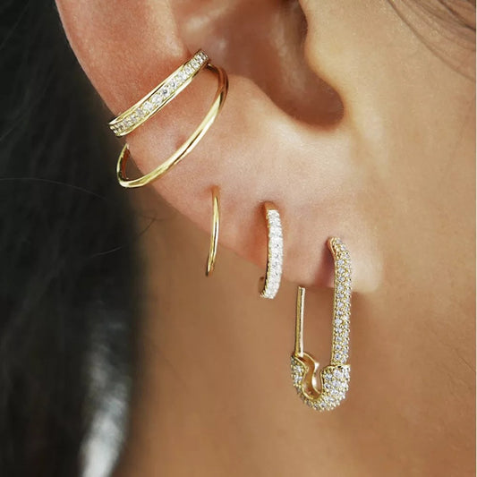 CZ Safety Pin Earrings